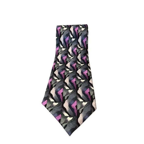Jerry Garcia Grateful Dead Vintage Purple and‎ Gray Abstract 100% Silk Neck Tie - Picture 1 of 4